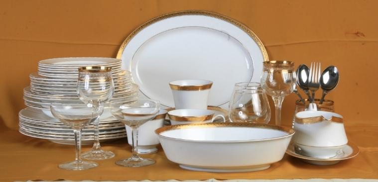 Plenty of crockery, plates, and glasses